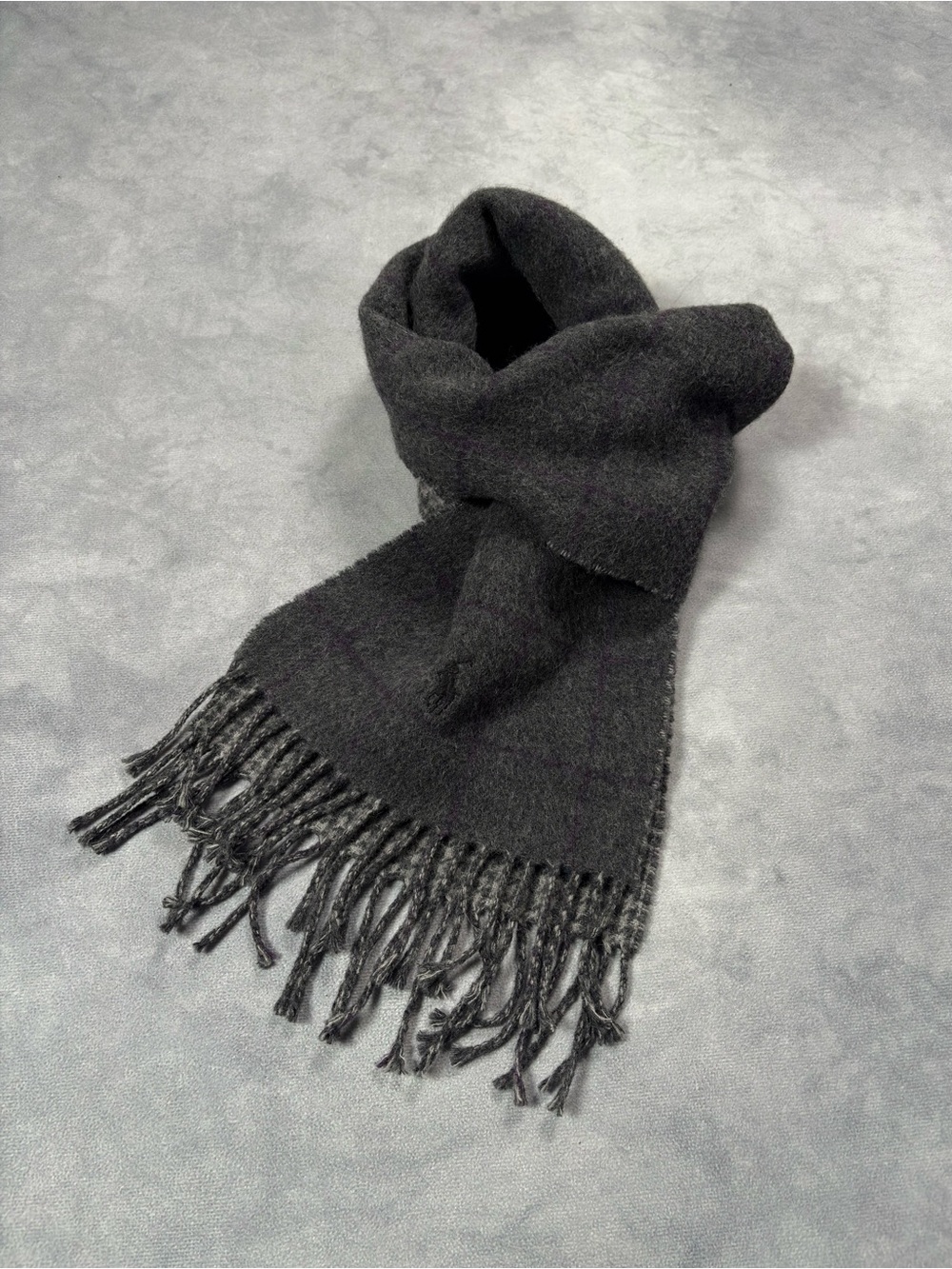 Vintage Ralph Lauren Reversible Double-Sided Wool Houndstooth Plaid Fringe Scarf